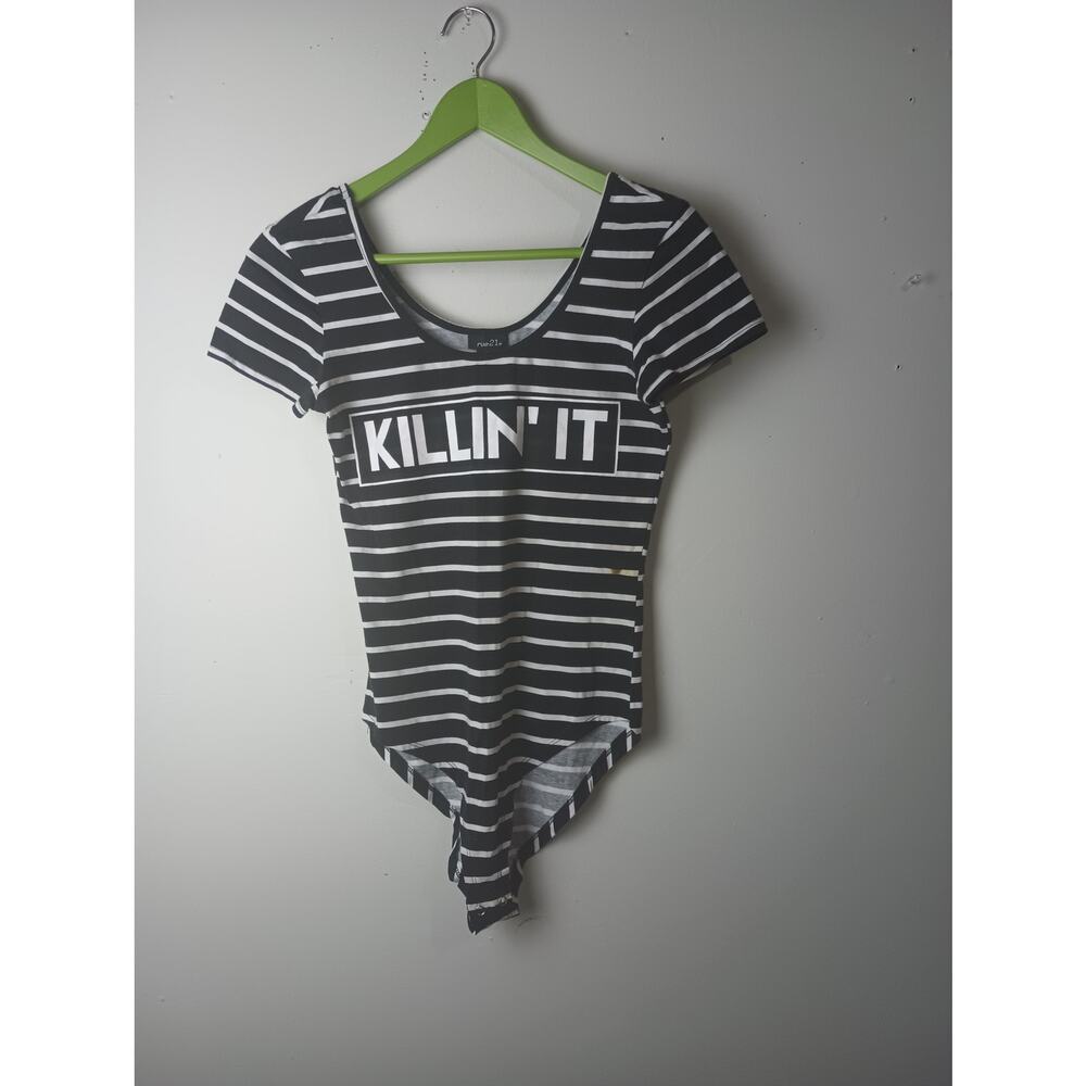 Rue21 Y2K Inspired Striped‎ Graphic Bodysuit “Killin’ It” Size M